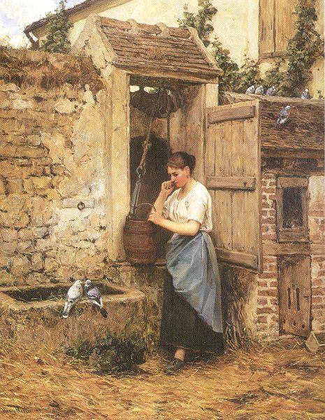 Mosler, Henry Peasant Girl and Doves china oil painting image